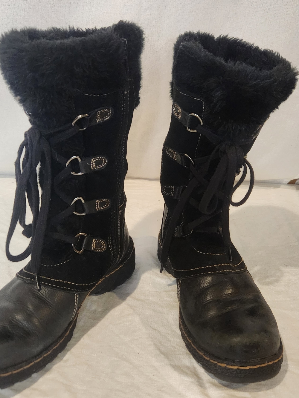 BareTraps Black Faux-Fur Lace-Up Winter Boots